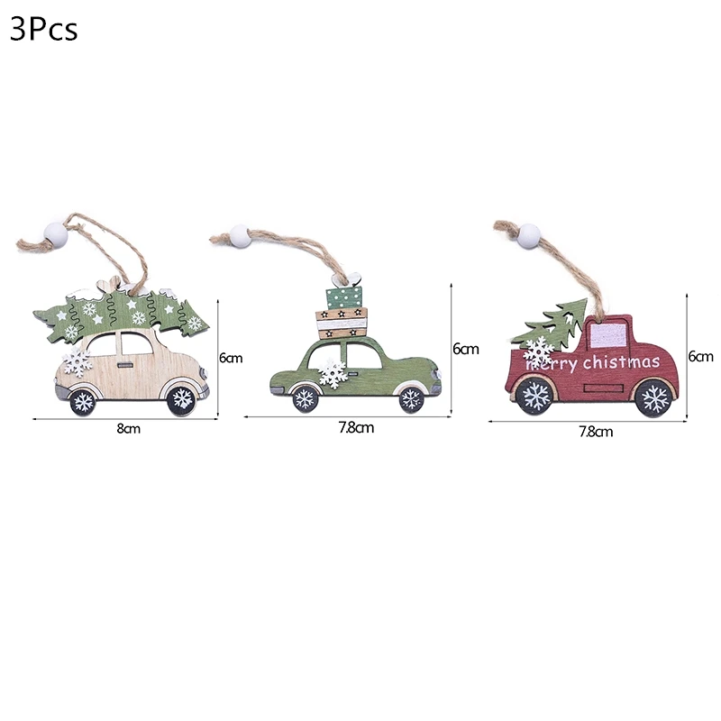 Деревянная Рождественская елка, украшения, деревянная подвеска, автомобиль/Лось/звезда, поделки своими руками, Noel, рождественские украшения для дома, рождественский подарок для детей - Цвет: 3pcs car