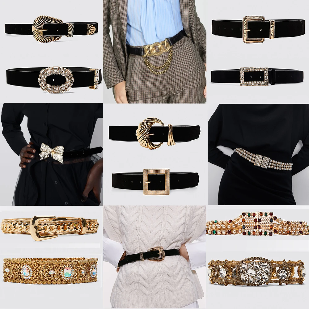

Girlgo 2020 New Design Za Luxury Pearl Belts Women Chic Pearl Statement Belts Girl Christmas Crystal Velvet Waistband Jewelry