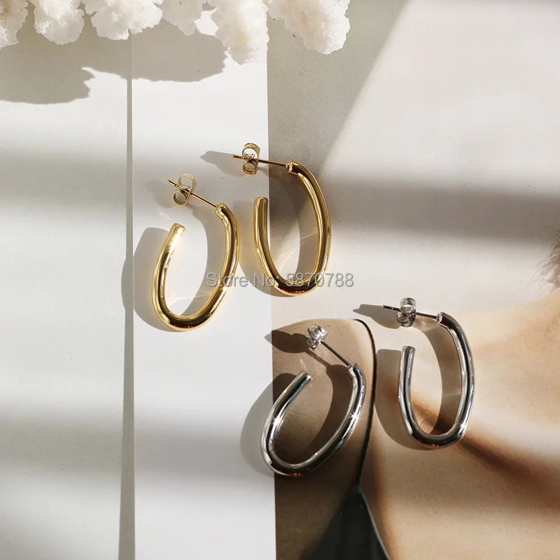 

Punk Thick U Shape Gold Metal Hoop Earrings Set Statement Titanium Steel Geometric Hollow Hoop Earrings For Women