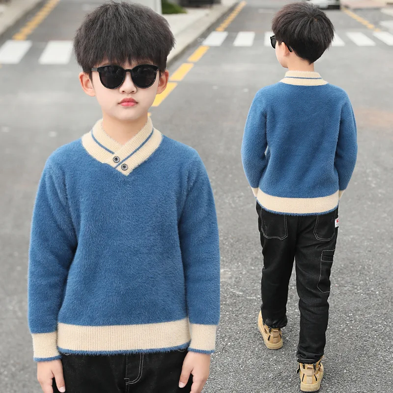 

Winter 2019 Blue Dark Gray Woolen Sweaters For Kids Long Sleeve O-neck Pullovers Clothing Children Knitted Sweater Tops Clothes