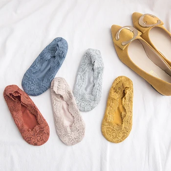 

Women Lace Invisible Summer Socks Breathable Thin Solid Boat non slip Japanese Style Low Cut Short Girls Cute Flowers socks