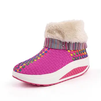 

New Women Winter Boots Fashion Design Woven Boots for Ladies Girls, Women's Warm Snow Shoes 5cm Platform Skidproof Rubber Sole