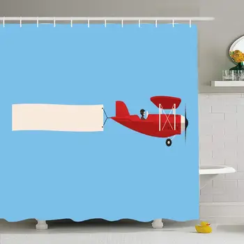 

Shower Curtain Set with Hooks 60x72 Fly Text with Airplane Retro Flat Poster Paper Transportation Business Advertisement Finance