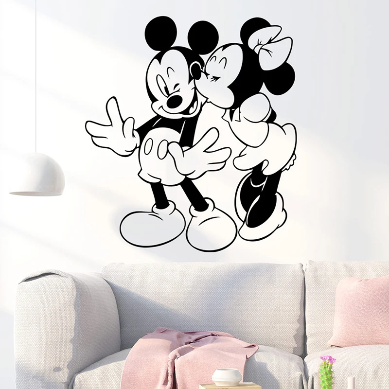 Cartoon Disney Mickey Minnie Mouse Kissing Wall Stickers For Home Decor Kids Room Vinyl Wall Decals Mural Art Decoration