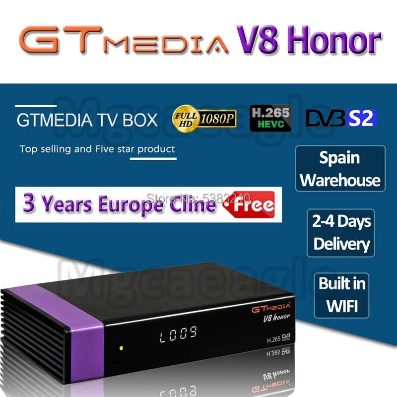 1080P Full HD GT медиа V9 супер Европа Cline для 3 лет спутниковый ТВ приемник H.265 wifi же DVB-S2 GTmedia V8 NOVA рецептор - Цвет: V8 Honor