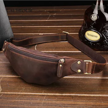 

Men Real Crazy Horse Leather Waist Bag Vintage Hip Bum Belt Bag Male Leather Phone Pouch Bag High Quality Waist Boy Fanny Packs