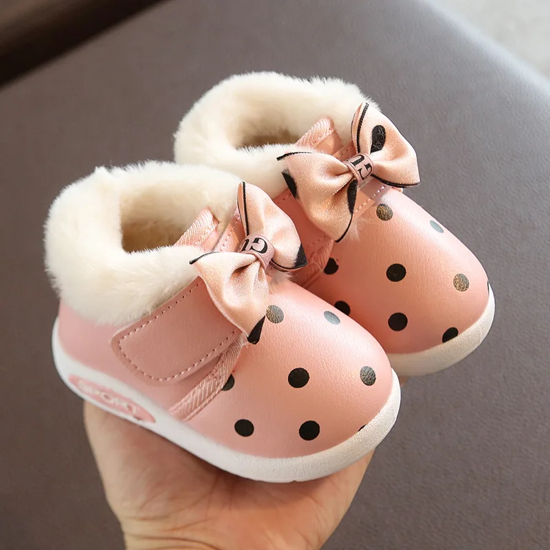Зимняя детская обувь для малышей с мягкой подошвой 1-2 лет, детская обувь для принцессы, кожаная обувь, детская хлопковая обувь