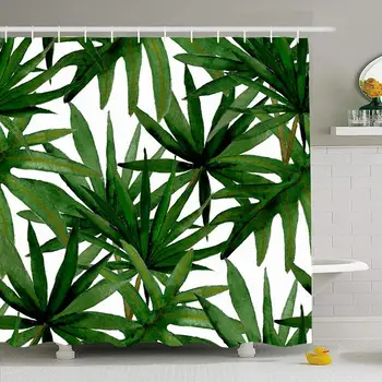 

Shower Curtain Set with Hooks 72x78 Watercolor Hawaiian Garden Banana Drawing Pattern Tropical Leaves Palms Beach Set Nature