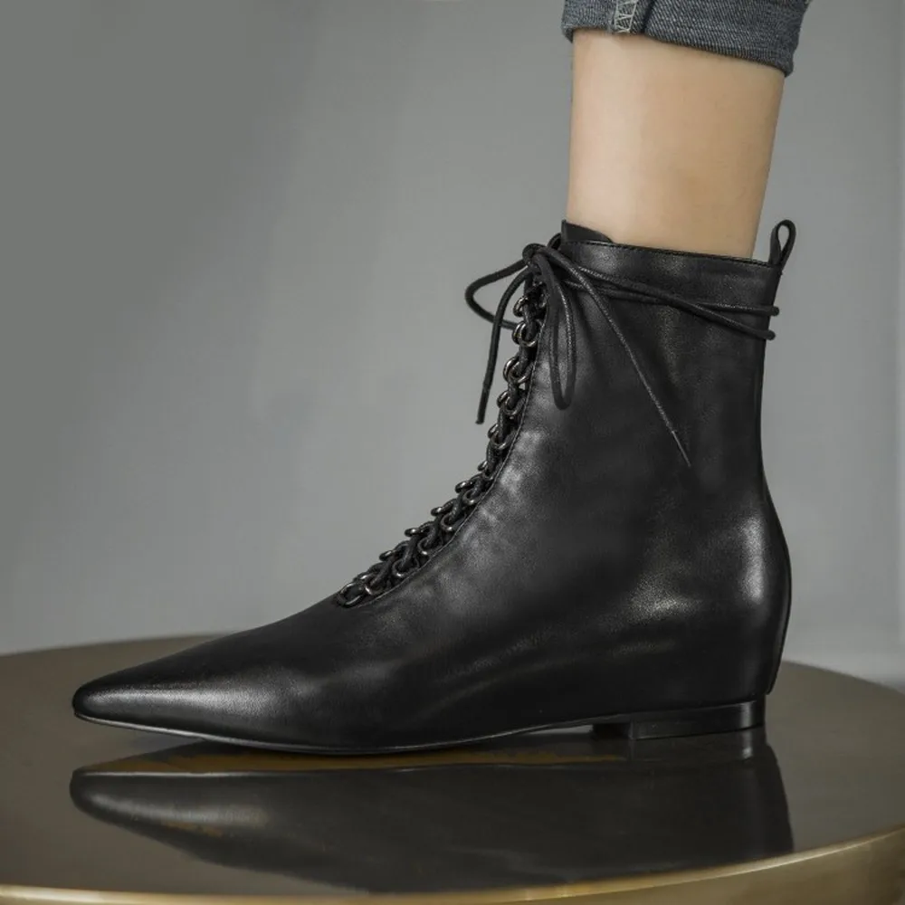 Женские ботильоны на шнуровке с острым носком ботинки челси из натуральной кожи