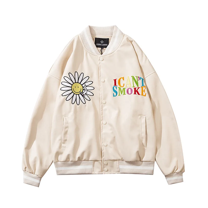 Hot Item College-Jacket Baseball-Coats Embroidery Streetwear-Patchwork Learher Letter Male Men QMrXeAYjNRG