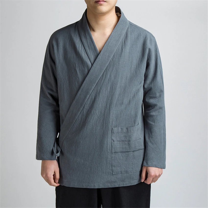 Tang Suit Autumn Chinese Style Cardigan Bandage Shirts Hanfu Vintage New Year Traditional Chinese Clothing for Men Tai Chi
