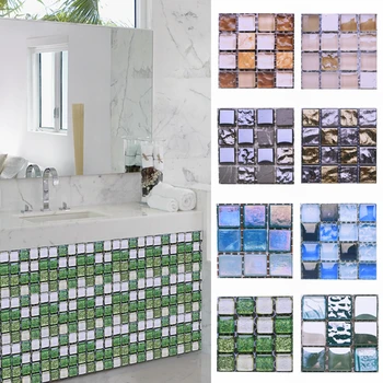 

10pcs Waterproof Mosaic Wall Sticker 10*10cm Self Adhesive 3D PVC Tile Sticker Decal for Home Bathroom Kitchen Wall Decoration.8