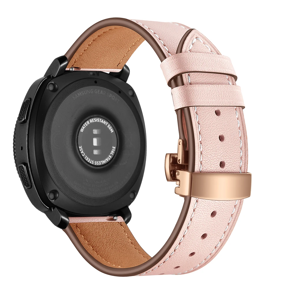 UEBN 20 мм роза застежка-бабочка кожаный ремешок для samsung Galaxy Watch 42 мм активный 2 Браслет ремешок для Шестерни S2 спортивный ремешок для часов
