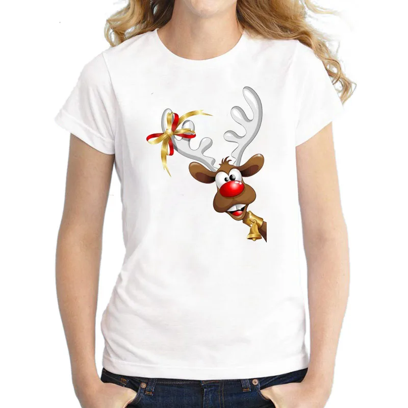New kawaii reindeer t shirt women fashion Christmas Harajuku Short Sleeve t-shirt White Suitable all seasons Tshirt Tops clothes