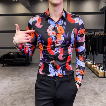 

High Quality Plus Size Men Shirt Spring 2020 Fashion Floral Shirts For Men All Match Long Sleeve Casual Shirt Dress Men Blouse