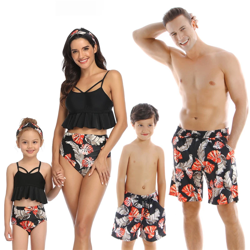 Bañadores a juego para mujer, hombre y niño, traje de baño Sexy con estampado Floral de leopardo, estilo familiar, para madre e iguales de familia| - AliExpress