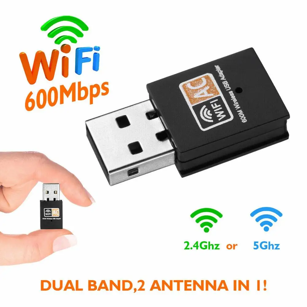 Мини Бесплатный драйвер USB WiFi адаптер Ethernet ключ 600 Мбит/с 5 ГГц Lan Wi-Fi PC Antena приемник