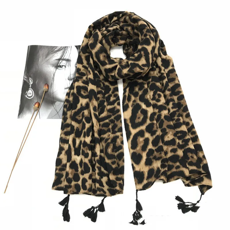 Brown Leopard Женский плюшевый Леопардовый шарф с кисточками для девочек, пушистые коричневые леопардовые шарфы, женская мягкая плотная накидка, шаль, зимний длинный шарф 249S - Цвет: Brown Leopard