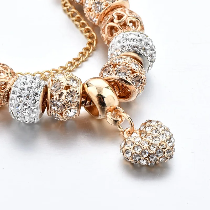 H893d4bdc2b6a494db44e3169f920e6b7l Exquisite Crystal Gold Heart Charm Bracelets With Bangles