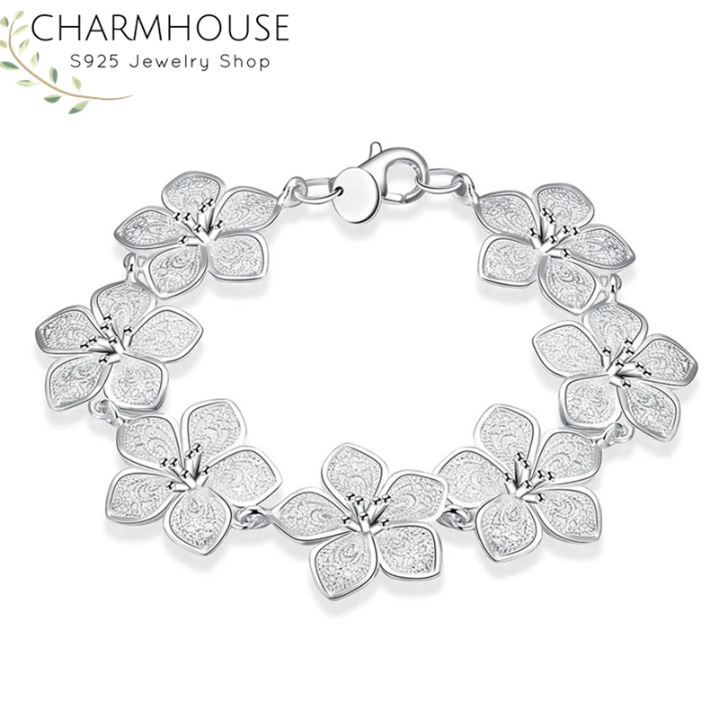 Charmhouse амулет, серебряный браслет 925, браслеты на цепочке с цветами для женщин, браслеты Pulseira, свадебные ювелирные изделия, вечерние подарки