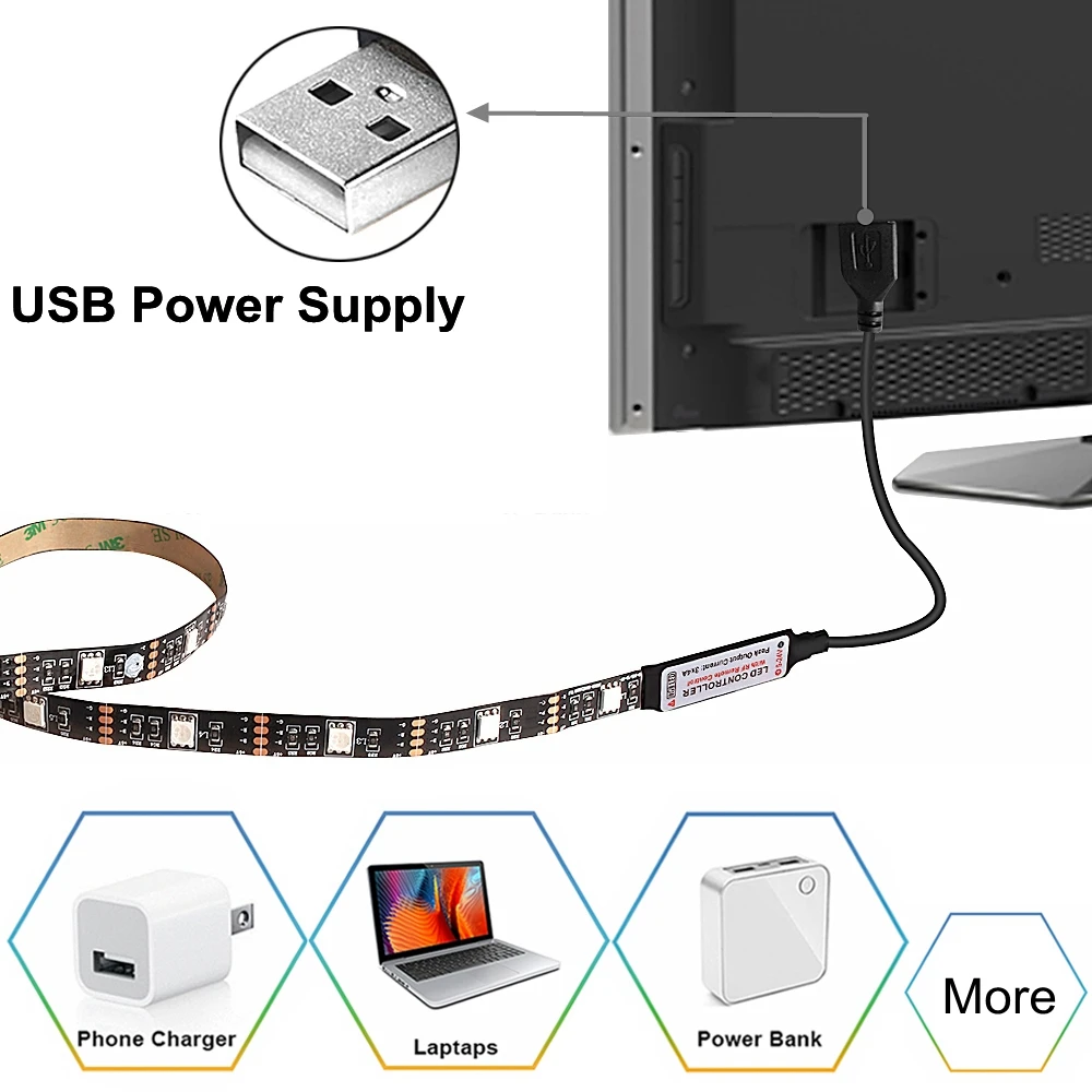 Лента светодиодная диодная лента Светодиодный светильник 5 в USB, 5 м, 1 м, 2 м, 3 м, 4 м, 5050 RGB, Светодиодная лента с подсветкой для телевизора, белый светильник для кухонного шкафа гибкий неон