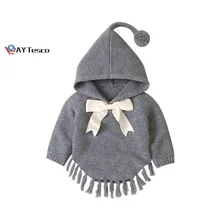 

ANYUANLZH Ins 2021 Autumn Winter New Female Baby Hooded Cloak Tassel Sweater Explosive Little Girl Bowknot
