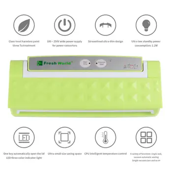 

Household Vacuum Sealer for Food Preservation Packer Bag Sealer Includes Bag Kit Strong Vacuum Pump 75Kpa ABS Green