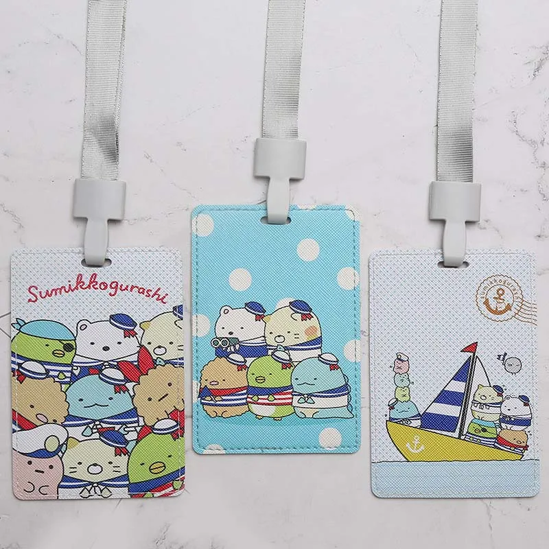 

Small Japanese Animal Name Credit Card Holders Women Men PU Bank Card Bag Neck Strap Bus ID holders Identity badge with lanyard
