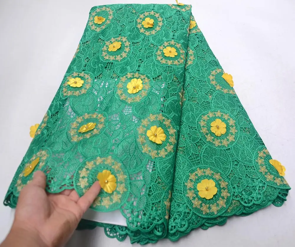 

Nigerian Lace Fabrics for Wedding 2019 African French Lace Fabric High Quality Green Lace With Yellow Applique