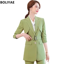 

Boliyae Suits with Skirt Women Autumn and Winter Fashion Plaid Blazer Double Breasted Casual Long Sleeve Jacket Female Tops Coat