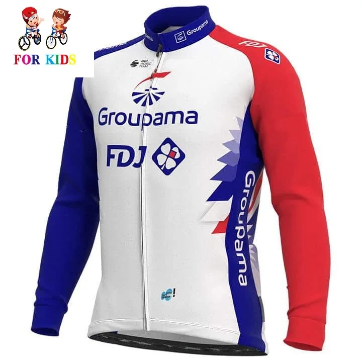

KID'S Children Winter Fleece Thermal Only Cycling Jerseys 2021 GROUPAMA FDJ Team BLUE Long Sleeve Bike Wear Clothing