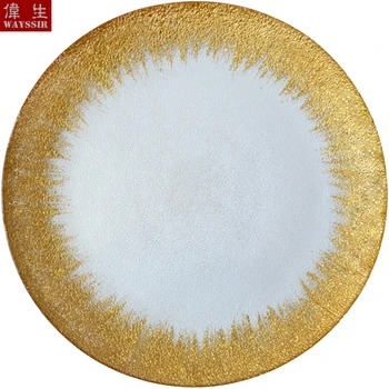 

Dia33 cm Round Shaped Silver Gold Decals Transparent Glass Charger Plate Wedding Party Decoration Events Dinnerware Fruit Plate