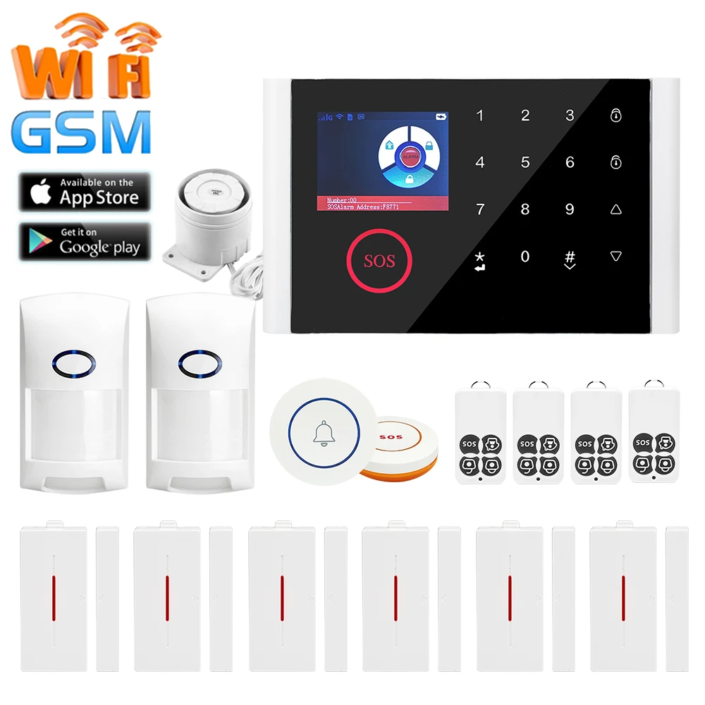 

Jeatone Wifi GSM Home Alarm Security System Burglar Alarm DIY Kits LCD Display Touch Screen Keyboard APP Control Nine Language
