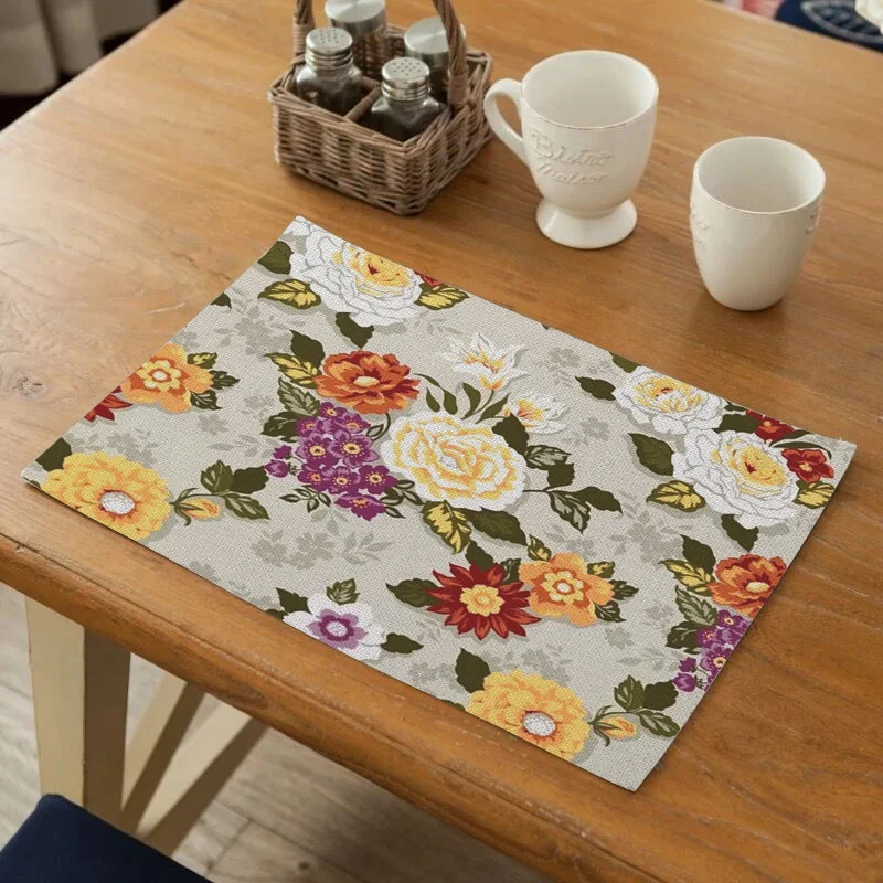 

Fuwatacchi Flower Pattern Dining Table Decoration Placemat Kitchen Printed Fabric Mat Linen Heat Insulation Coaster Tableware