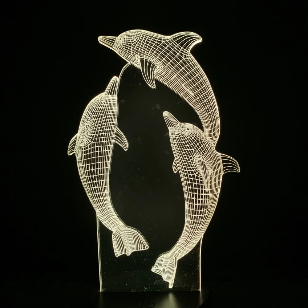 Led Night Light Clever Animals Best Cute Gift for Children Three Dolphins LED Decoration Dropship Novetly Living Room 3d Lamp