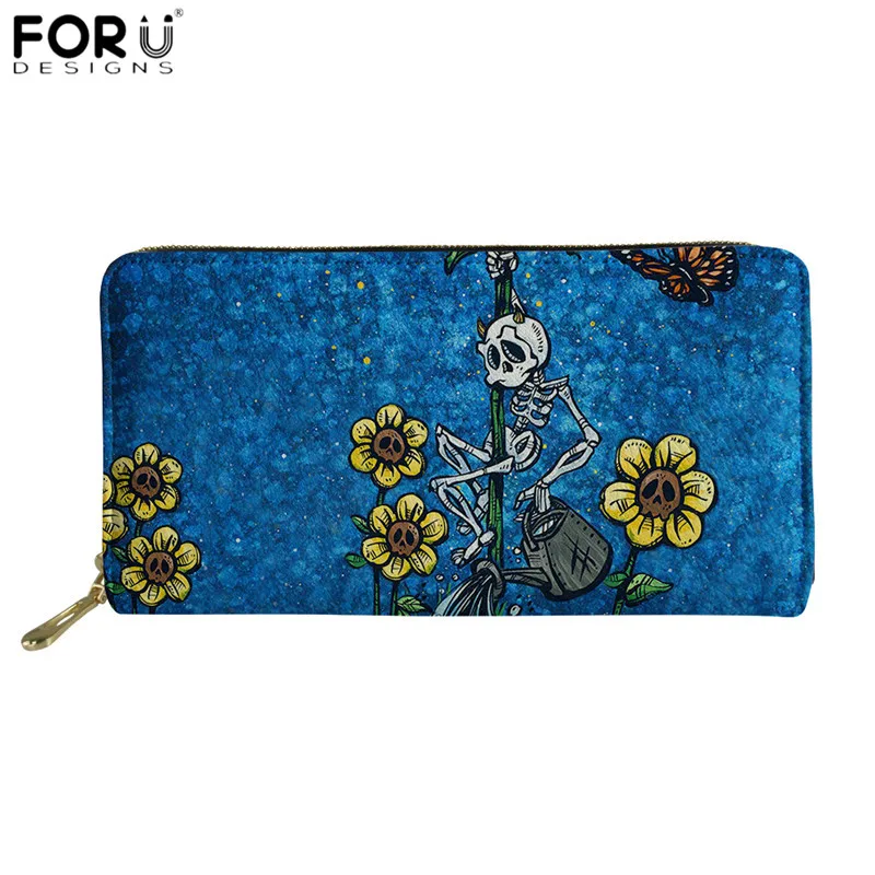 FORUDESIGNS, водонепроницаемые Длинные кошельки, Подсолнухи, Череп, для девушек, узор, женские кошельки на молнии, клатч, женский, из искусственной кожи, для денег, карт - Цвет: HMA640Z21