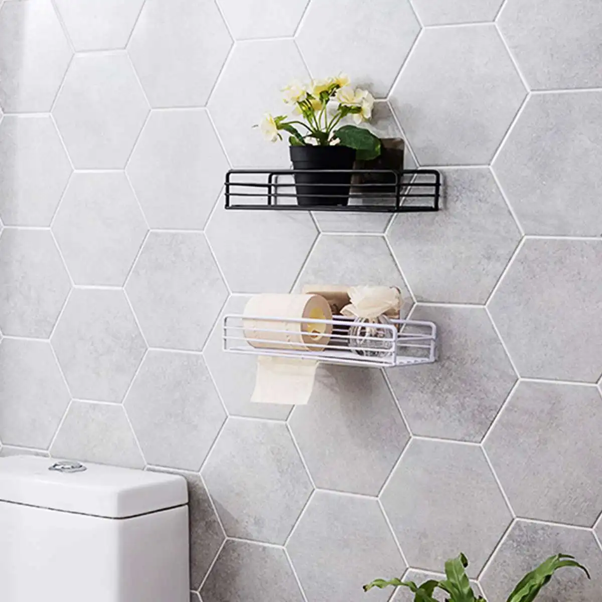 Bathroom Tray Storage Rack Organizer Multifunction Rectangle Shower Shelf No Drilling Removable
