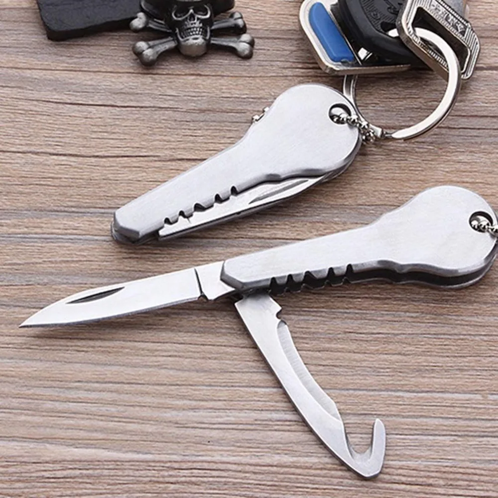 2018 Multifunction Handle Survival Knife Outdoor Mini Key Ring Cut Camping Stainless Steel Folding Knife Cutter Rescue Tool