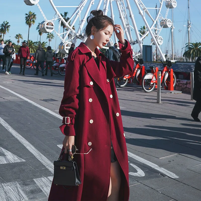 

Oversize Autumn Winter Women Trench Long British style Korean Loose Red Double breasted women clothes abrigos mujer 2020 HOT