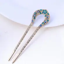 

2pcs Vintage Hair Accessories Antique Bronze Plated Hairpins U shape Hair Stick Pin Women Rhinestone Flower Hair Jewelry