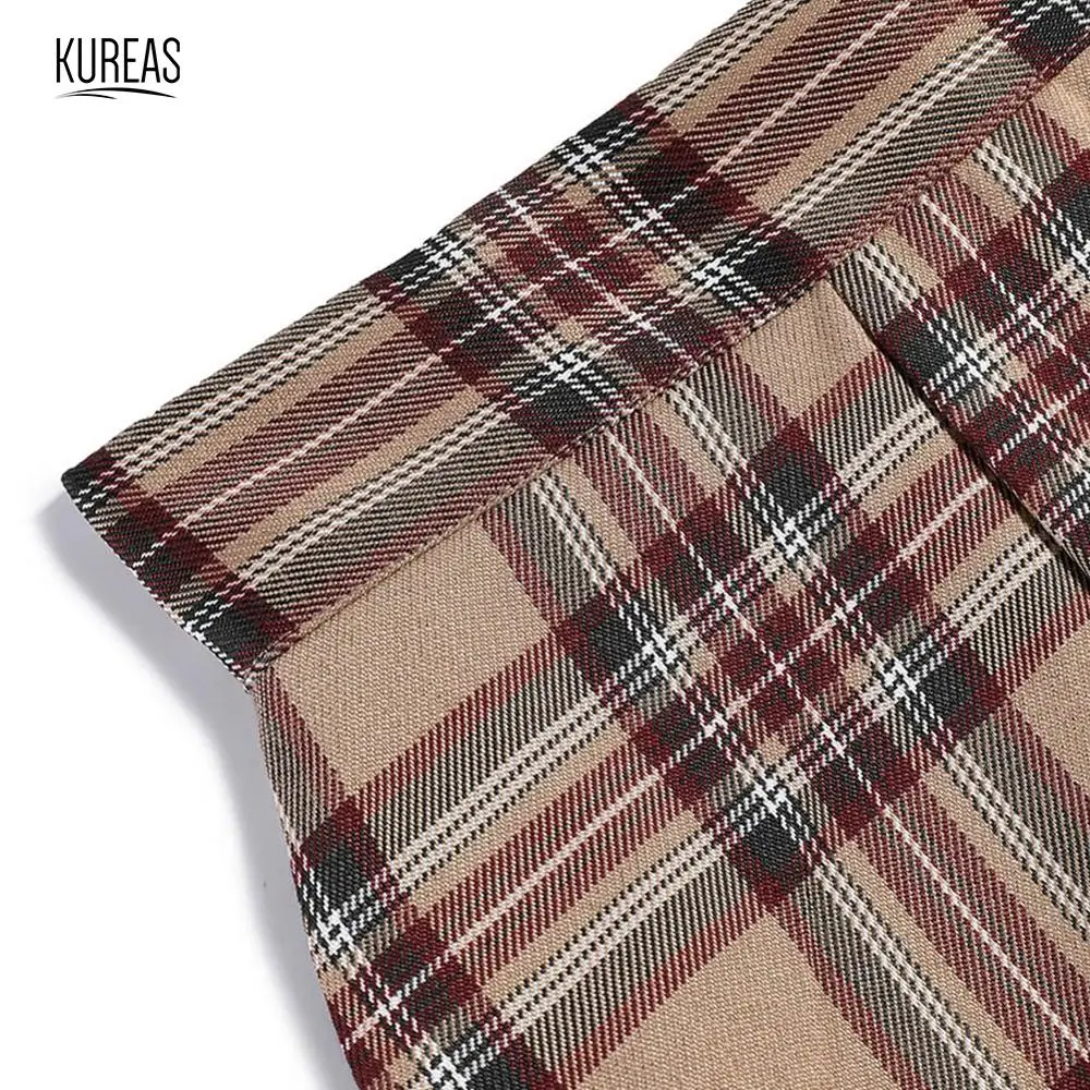 Kureas, женская короткая юбка, модная, в клетку, с принтом, мини юбки, повседневная, шикарная, для офиса, леди