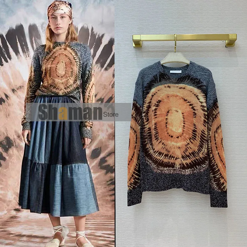 

Luxury Designer high end branded fall winter spring clothes women bright color tie dye pure wool Sweater woman sweaters jumpers