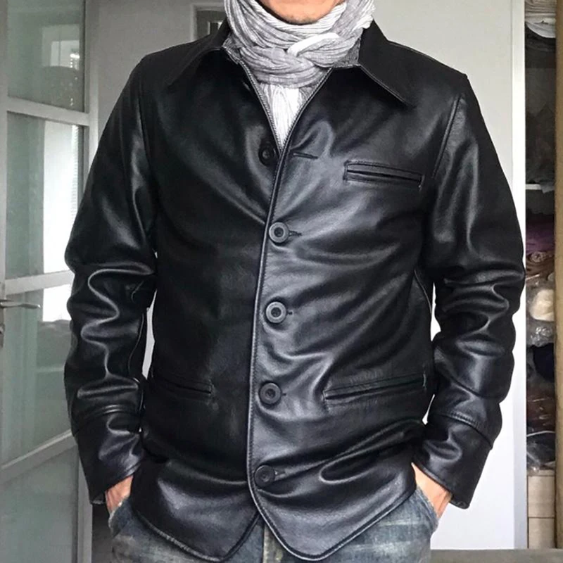 High Quality Real Cow Leather Jackets and Coat Russian Busness Men's Suit Jacket Cow Leather