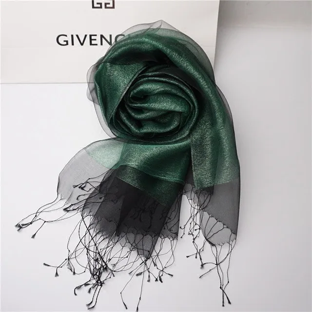 

2020 Women's Organza Gold Lines Mulberry Silk scarf Spring Summer New tassle Scarves shawls and wraps luxury