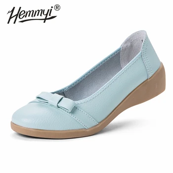 

Hemmyi Shallow Split Leather Shoes for Woman Summer Flats Female Slip-On Loafers Walking Women Casual Shoes Large Size 35-45