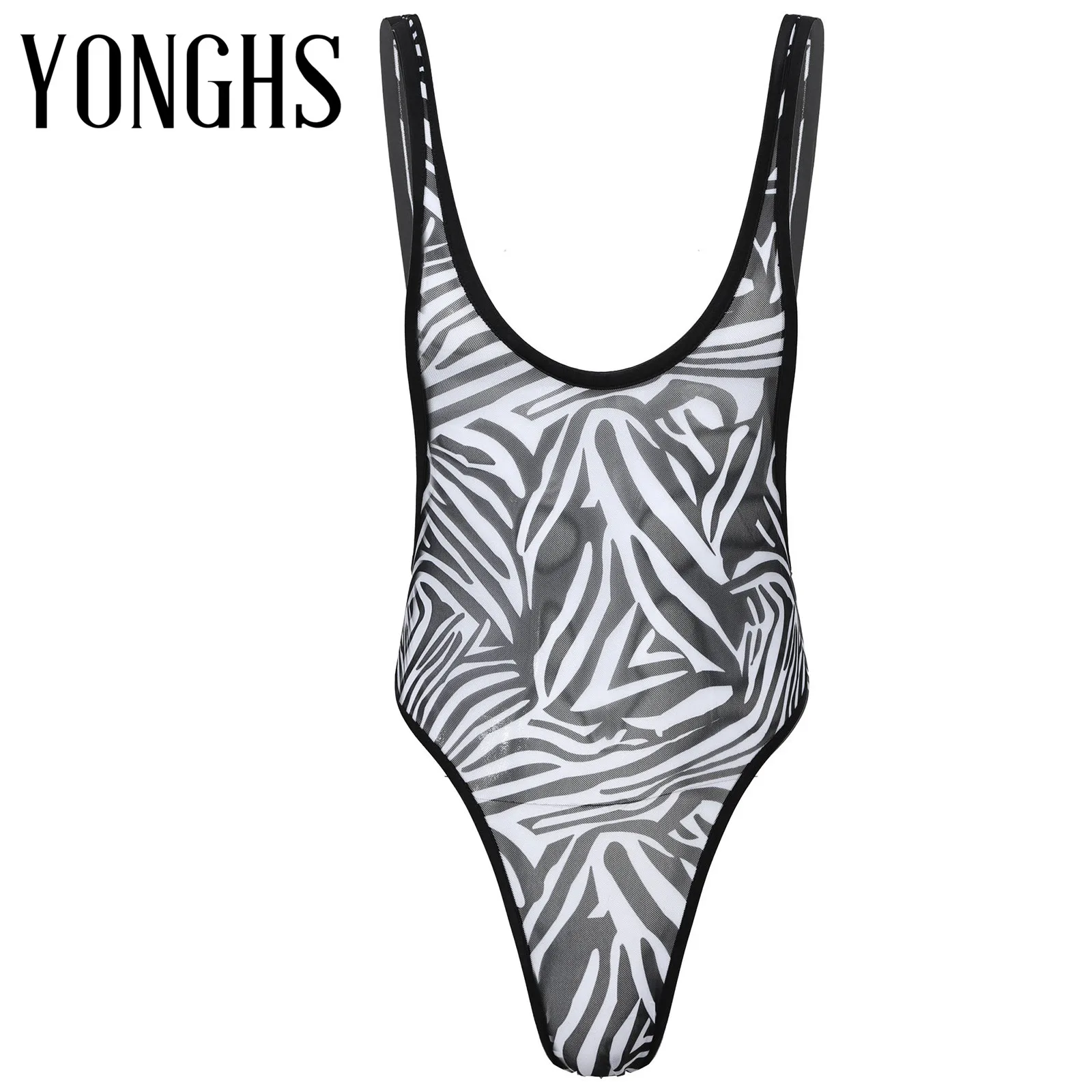 Erotic Lingerie Wrestling Singlet Bodysuit Underwear Mens Sheer Mesh Zebra Jumpsuit Romper Sexy