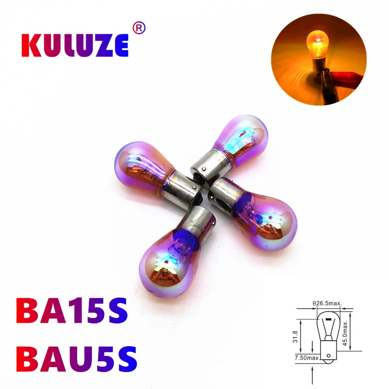 

KULUZE 4 шт. супер Радуга 1156 P21W Янтарная серия BA15S BAU15S S25 сигнал поворота 12 в 21 Вт передние индикаторы заднего хода