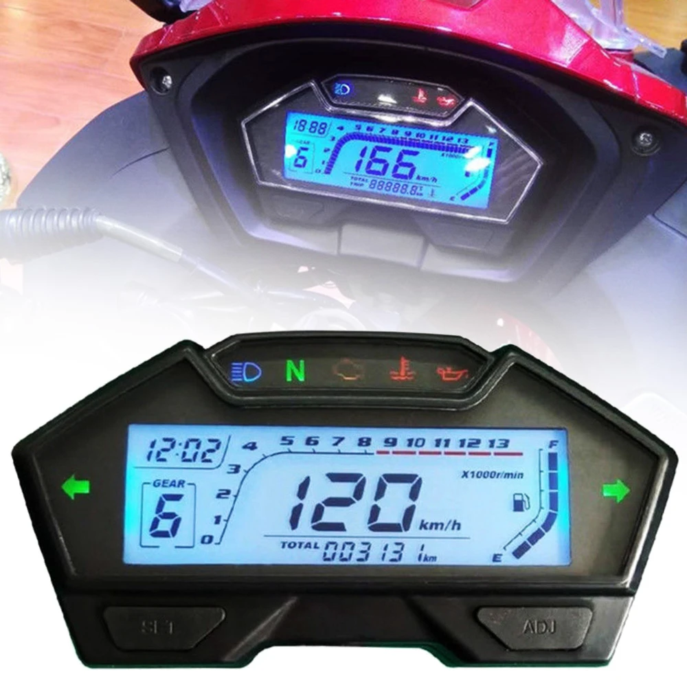 Universal 12V Motorcycle LCD Digital Odometer Speedometer Tachometer Gauge Handy