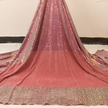 

Niai popular French silk velvet lace with sequins quality African velvet lace fabric for party dress MR3422B