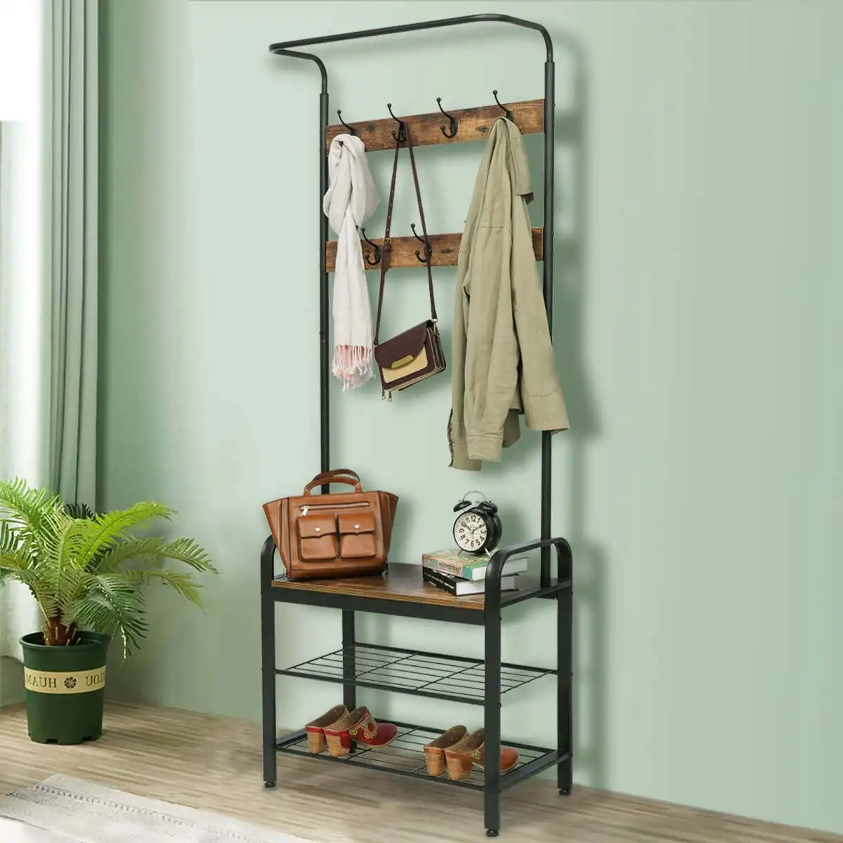 

Simple retro metal MDF board hat rack floor clothes hanging storage rack hanger hanger bedroom furniture